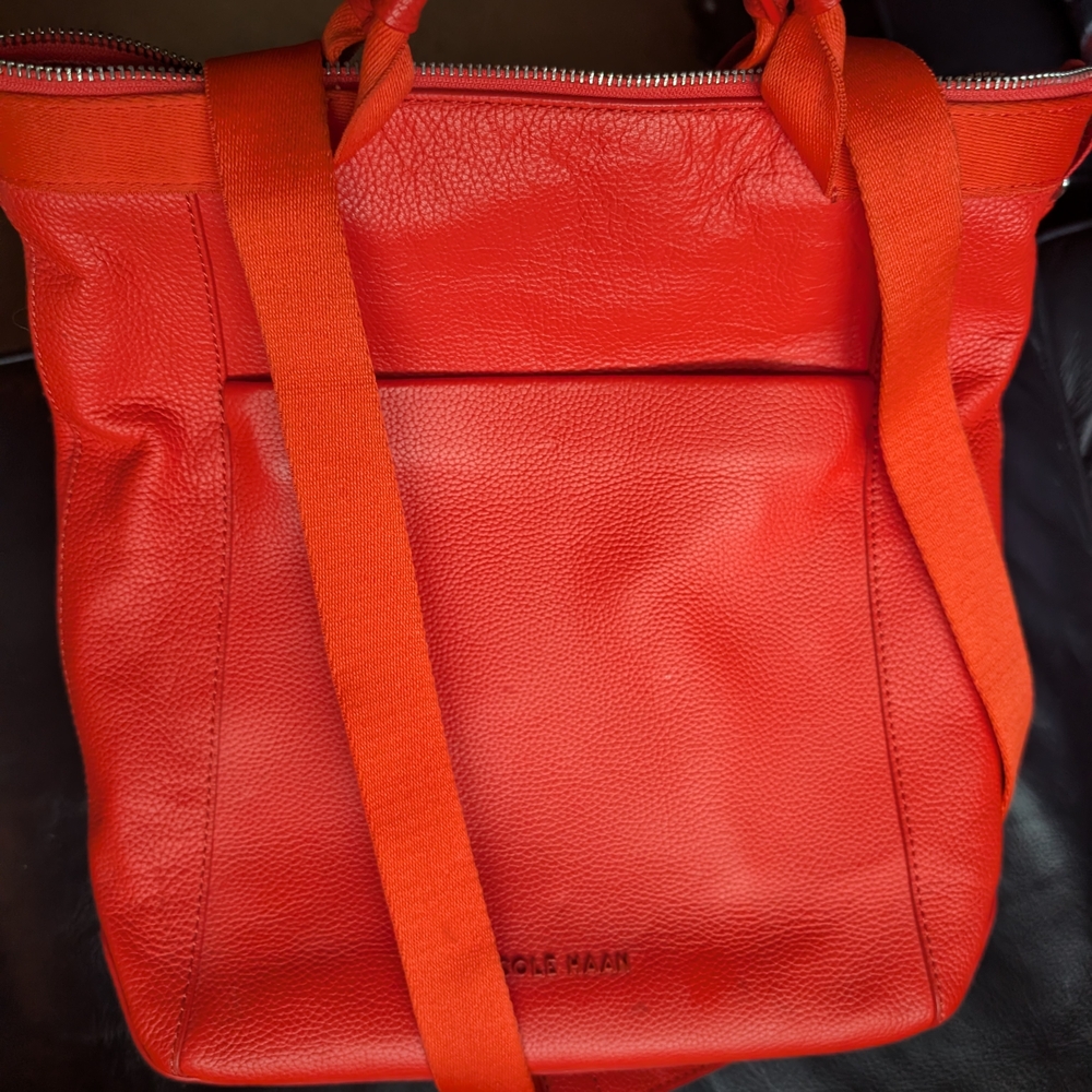 Cole Haan Red Leather Backpack Tote